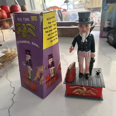 1975 Old Time Uncle Sam Mechanical Plastic Coin Bank With Box !!! Excellent Cond • $13.50