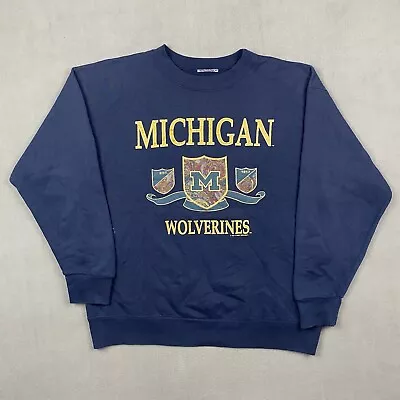 Vintage Michigan Wolverines Sweatshirt Adult XL Blue 90s 1991 Made In USA • $27.92