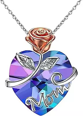 Rose Heart Necklace Mother'S Day Forever Love Heart Pendant Letter Mom Necklace • $11.86