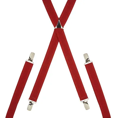 $16.81 • Buy Skinny Red Trouser Braces Elastic Suspenders Handmade In England
