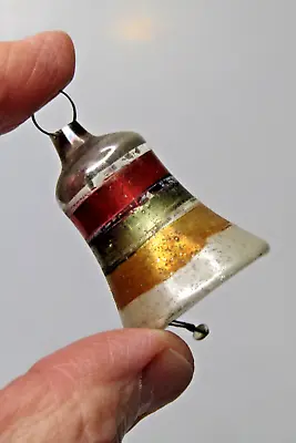 Antique Vintage Blown Glass Tricolor BELL Mini Tiny Christmas Ornament Germany • $35