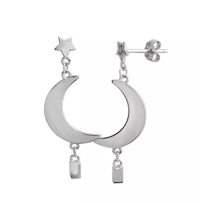 Sterling Silver 925 Hanging Moon Earrings Star & Dangling Moon Cute Earrings E70 • $25.99