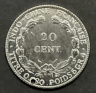 1937 FRANCE FRENCH INDO-CHINA VIETNAM 20 Centimes SILVER COIN RF With Hole • $19.95