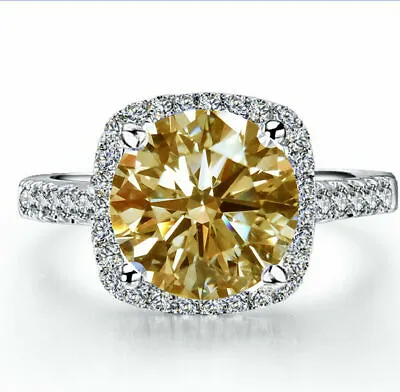 3.02 Ct Vvs1 Gold Round Moissanite Diamond Engagement Ring 925 Silver Size 7 • $0.99