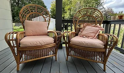 Vintage Mid Century Peacock Back Ficks Reed Chair Set Rattan Bamboo 60s70s • $4400