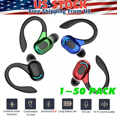 Bluetooth 5.2 Headset Wireless Earbuds Earphones Stereo Headphones Ear Hook Lot • $6.79