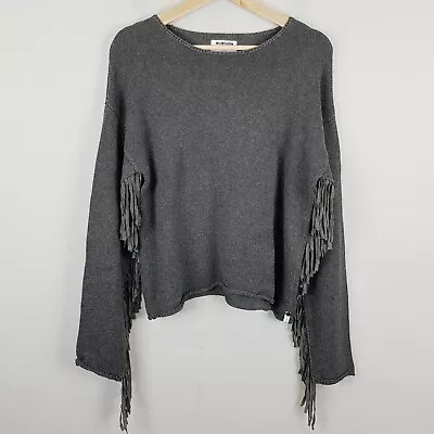 ONE TEASPOON | Womens Grey Knit Jumper W/ Leather Fringes [ Size XS Or AU 8 ] • $75