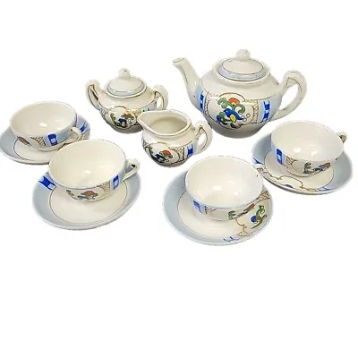 Vintage Childs 11 Piece China Tea Set Cups Saucers Tea Pot Sugar & Creamer Japan • $22.50