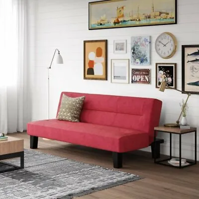 $229.99 • Buy Futon Sofa Multi-Postion Lounger Couch & Bed With Frame Microfiber Cover Red