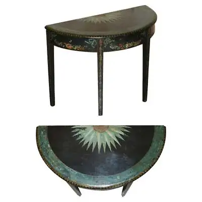 Fine 18th Century Circa 1760 Hand Polychrome Painted Demi Lune Console Table • $3672.90