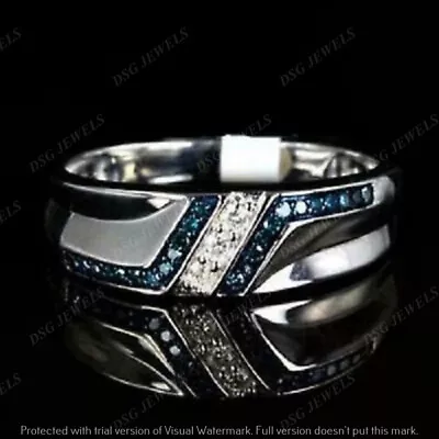 925 Sterling Silver Lab-Created Blue Sapphire Men's Wedding Pinky Band Ring 2 CT • $89.07