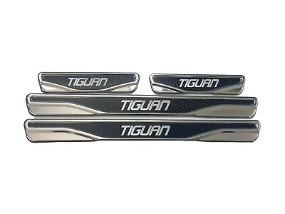 For VW Tiguan Chrome/Carbon Door Sill Scratch Guard Stainless Steel 4 Pcs • $34.28
