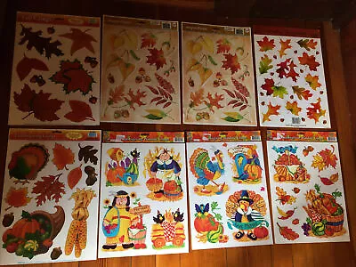 VINTAGE Lot 8 Window CLING THANKSGIVING Beistle Creations 1997 Pilgrim Turkey • $22.75