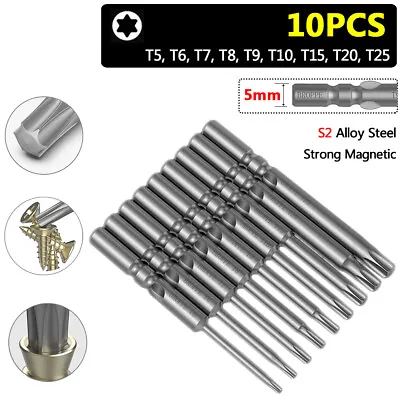 10X 5mm Round Shank TORX Bits Set T5-T25 Fit For 801 Torque Electric Screwdriver • $10.79
