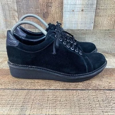 B Makowsky Carter Black Suede Lace-up Oxford Shoes Womens 9.5 M Leather Wedge • $19.19