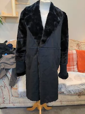 RIVER ISLAND Gorgeous Faux Fur/Suede MID Length Black Coat Size Medium • £55