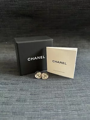 Chanel 24S SMALL WHITE HEART GOLD METAL CC Stud Earrings NEW Authentic Jewelery • $1150