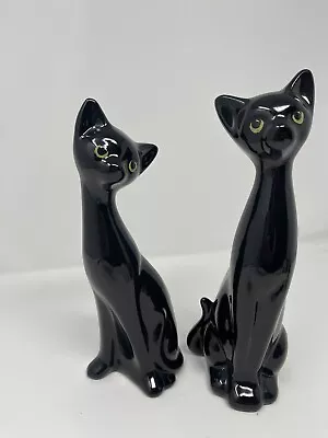 2 Vintage Mid Century Modern Black Cats Figurines Statue MCM Pottery • $49.99