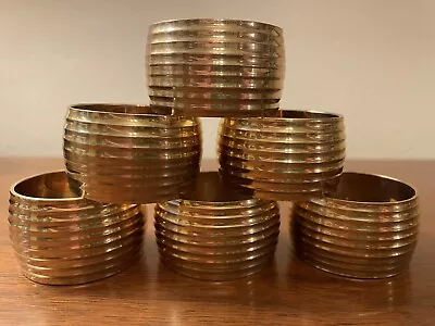 $12.99 • Buy Vintage Set Of 6 Round Ribbed Brass Napkin Rings Made In India