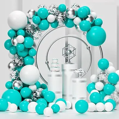 Teal Balloon Garland Kit 130Pcs Arch Kit With Confetti Turquoise And White Me • $21.89