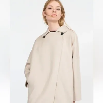 Zara Women’s Medium Beige Wool Cape Handmade Swing Coat Jacket • $48.75