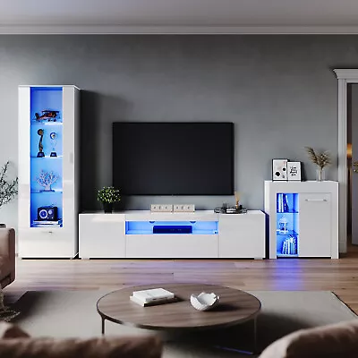 £96.80 • Buy High Gloss LED Display Cupboard TV Unit Stand Cabinet Living Room Furniture Set
