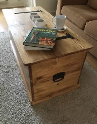 Huge Pine Storage Trunk Chest Coffees Table Ottoman“DELIVERY Quote Available “ • £238.99