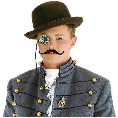 Male Steampunk Accessory Mens Costume Hat Monocle And Moustache Kit • $19.54