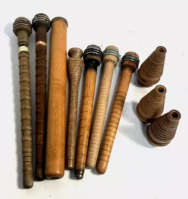 Wood Bobbins Spools Industrial Factory 3 -10  Spindles Wooden Quills Mix Lot-10: • $23