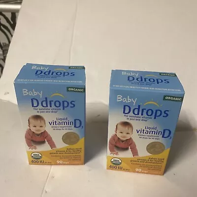 2 Pack Ddrops Baby Liquid Vitamin D3 400 IU 90 Drops 0.08 Fl Oz EXP. 06/26 • $25