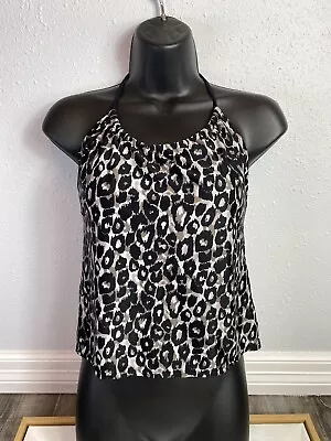 Merona Small Black Beige Animal Print Halter Swim Tankini Top • $12.99