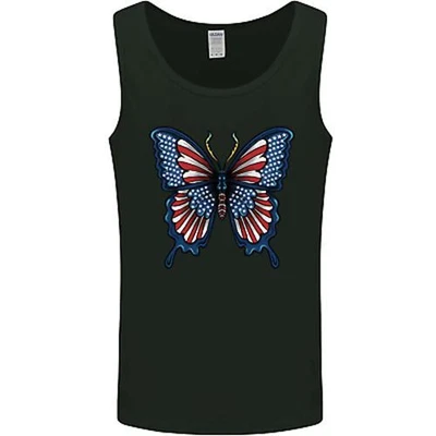 American Butterfly Flag USA July 4th Mens Vest Tank Top • £11.99