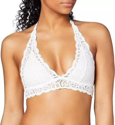 Iris & Lilly Lace Bralette Size 8 UK White Halterneck Cute • £6.90