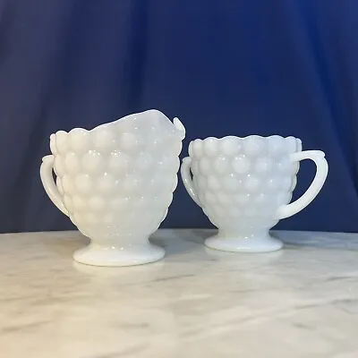 Vintage Footed Milk Glass Sugar & Creamer / Collectible Home Decorative / Grapes • $18.50