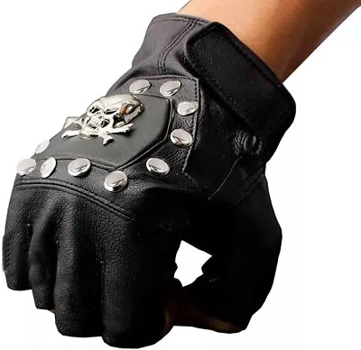 Vogueteen Steampunk Skull Gothic Gloves Mens Vintage Genuine Leather Biker • $15