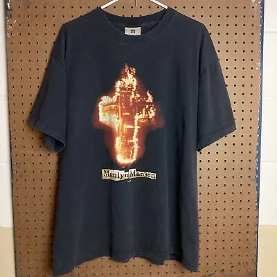 Vintage Marilyn Manson Set The World On Fire Cross T-Shirt XL Band Tee RARE • $299.80