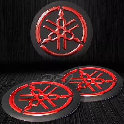 2x 2.125 3D Emblem Logo Fairing/Fender Fork Logo Sticker Yamaha Black+Chrome Red • $11.98