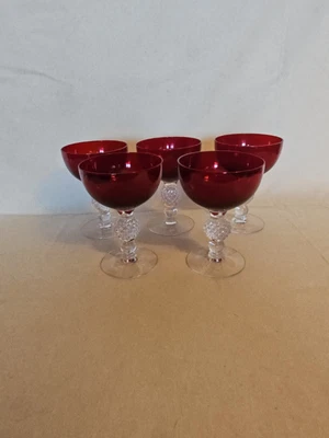 $32 • Buy 5 Morgantown Ruby Red Golf Ball Low Sherbert /Champagne Glasses