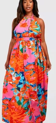 BNWT Ladies Beautiful Bold Floral Print Halter Neck Dress Size 24 • £3