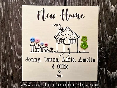 £3.85 • Buy Handmade & Personalised Button Card - New Home Up To 5 People Dog / Cat Keepsake