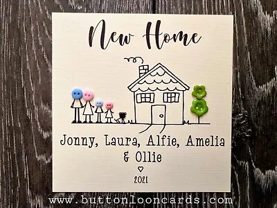 Handmade & Personalised Button Card - New Home Up To 5 People Dog / Cat Keepsake • £3.95