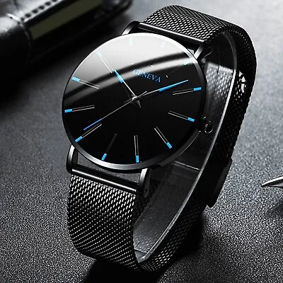 Men's Fashion Ultra Thin Watches Business Stainless Steel Mesh Quartz Watch • $3.71