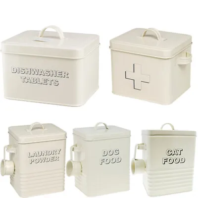 Storage Tin Box Jar Lid Vintage Enamel Cream Food Container Kitchen Retro Home • £9.99