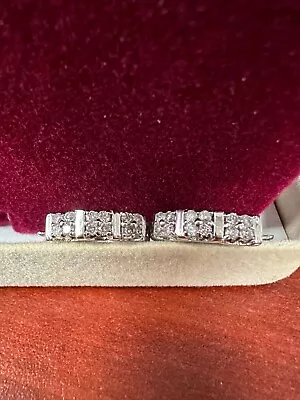 Zales Alternating Diamond Hoop Earrings 10K Stunning & Dainty N.O.S • $299.99