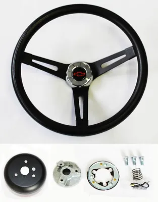 Chevrolet C10 K10 Pick Up Truck Black On Black Steering Wheel BlK/Rd Cap 13 1/2  • $117.95