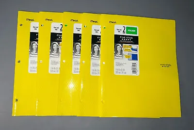 Mead Five Star 2 Pocket Folder ~ YELLOW ~ Lot Of 5 ~ No Prong • $10.99