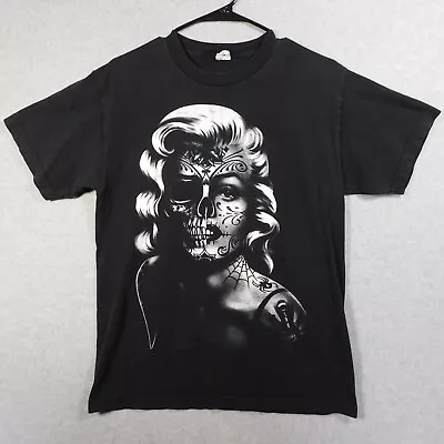 Marilyn Monroe Shirt Mens Medium Sugar Skull Tattoo Goth Grunge Y2K Emo Black • $19.62