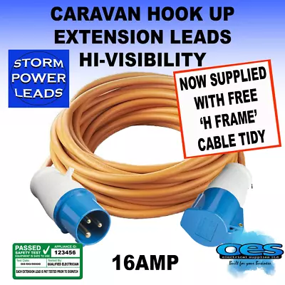 Hi-vis Electric Caravan Hook Up Extension Lead 5m - 25m 240v Mains Cable 16 Amp  • £2.95