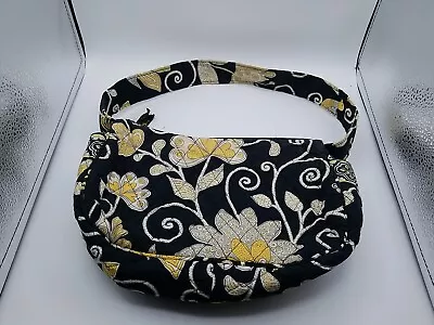 Vera Bradley Maggie Bag Purse Retired Yellow Bird Pattern Black Floral Small • $12