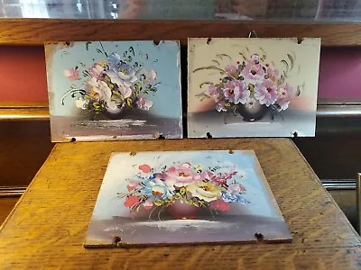 VTG Oil Paintings *Flowers* Painted On Old Board!❤️~unsigned~BeAuTiFuL~3 • $65.99